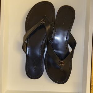 Coach Shelly Black Leather Turn Lock Thong Sandals Size 10